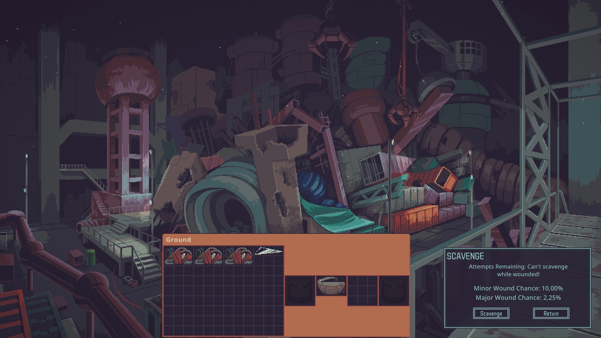 Player searching the Dumping Ground while a scavenge progress bar is visible
