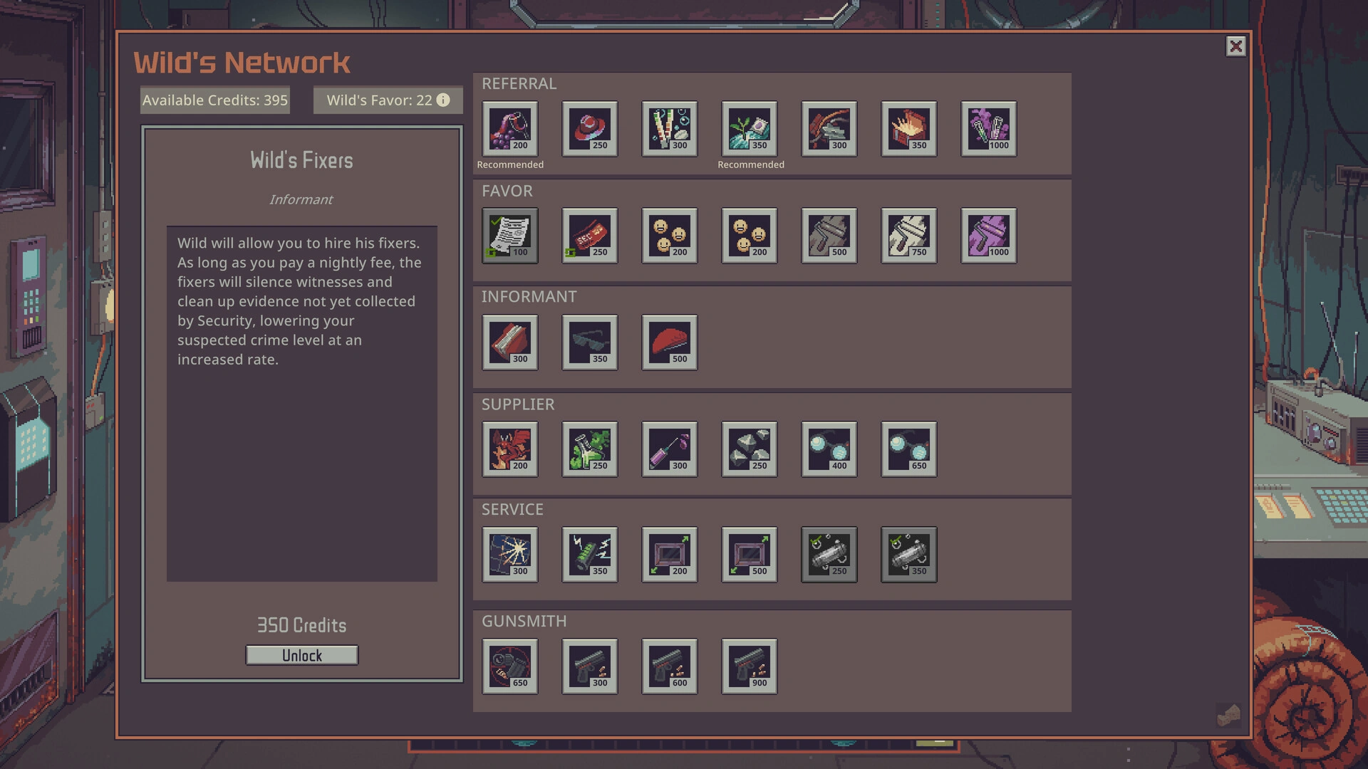 Wilds network panel showing underground contacts, territory and an operation list